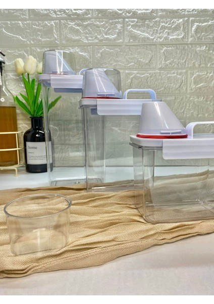 3lü Ölçü Kapaklı 2300/1800/1100 ml Saklama Kabı Vakumlu Akrilik Erzak Kabı fiyatları