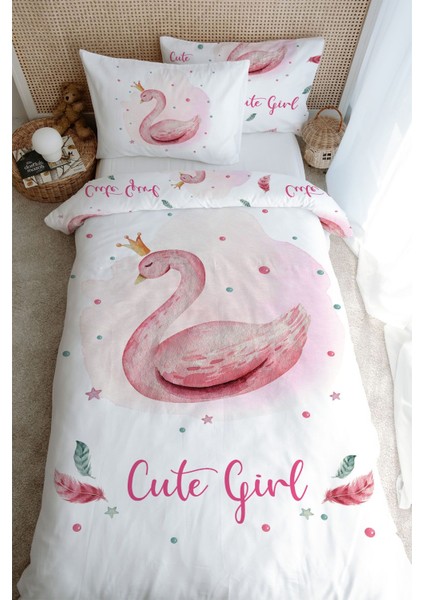 Tek Kişilik Nevresim Takımı (160X220) - For Baby Serisi - Pembe Zeminli Kuğu fırsatları