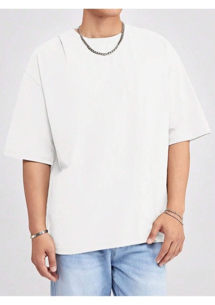 Basic Süprem T-Shirt - Beyaz Oversize Bisiklet Yaka Tişört indirimleri