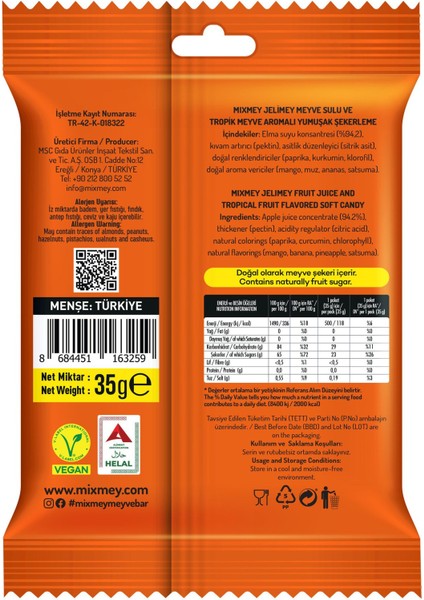 Jelimey Tropik 6 Adet x 35 gr (Jelatinsiz Doğal Tropik Lezzet Gummy Bear - Ayıcık) fiyatları