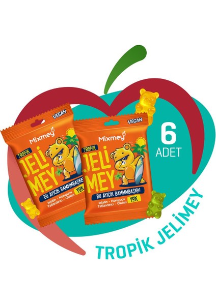 Jelimey Tropik 6 Adet x 35 gr (Jelatinsiz Doğal Tropik Lezzet Gummy Bear - Ayıcık) fırsatları