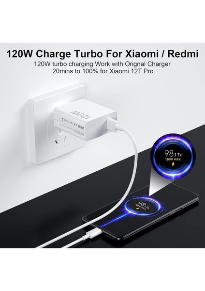 Xiaomi Mi ile Uyumlu 120W Turbo Hızlı Şarj Aleti Kablo Dahil Yarım Saatte Doldurur