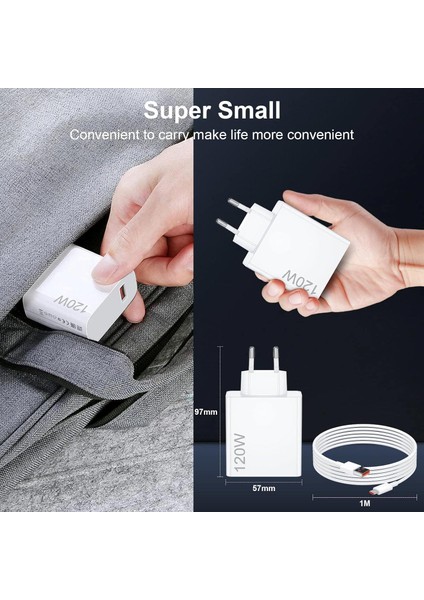 Xiaomi Mi ile Uyumlu 120W Turbo Hızlı Şarj Aleti Kablo Dahil Yarım Saatte Doldurur