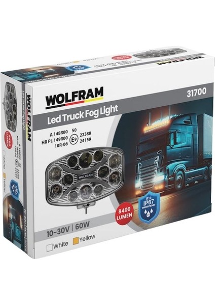 Tır Için Ledli Sis Lambası Dikdörtgen 60 Watt Sarı - Beyaz E9 Belgeli 31700