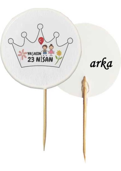 20 Adet Taçlı Yaşasın 23 Nisan Baskılı Pasta Kürdanı 6,5 cm -2