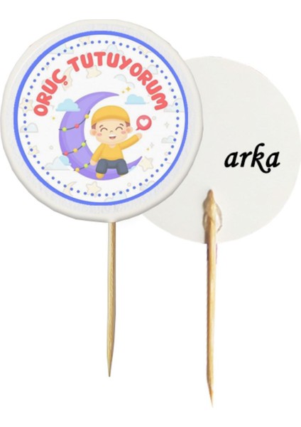 20 Adet Dekoratif Erkek Çocuklu Oruç Tutuyorum Baskılı Kürdan 6,5 cm