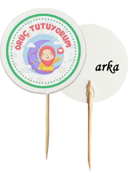 20 Adet Dekoratif Kız Çocuklu Oruç Tutuyorum Baskılı Kürdan 6,5 cm