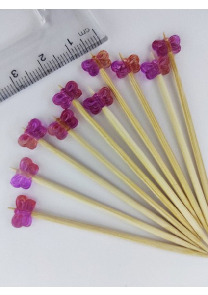 100 Adet Dekoratif Mini Pembe Kelebek Boncuklu Pasta Kürdanı 6,5 cm - Kelebek 6 mm