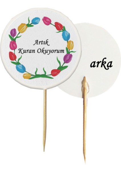 20 Adet Dekoratif Çiçekli Artık Kur'an Okuyorum Baskılı Kürdan 6,5 cm