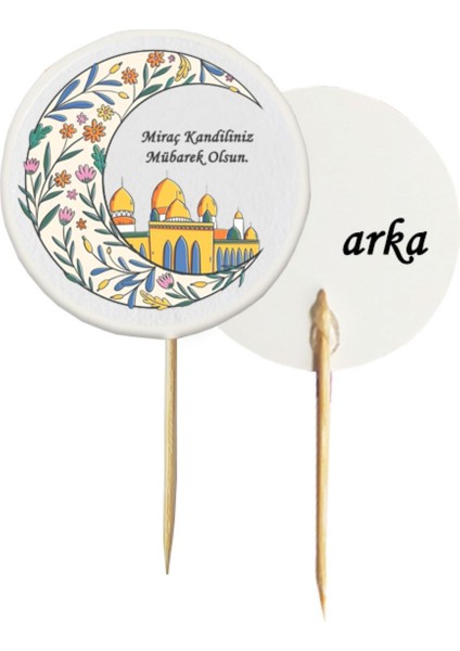 20 Adet Dekoratif Miraç Kandiliniz Mübarek Olsun Baskılı Kürdan 6,5 cm