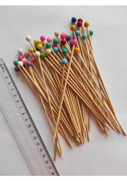 15 cm Uzun Kürdan - 50 Adet Renkli Yuvarlak Boncuklu Kokteyl Karıştırıcı - Boncuk 8 mm