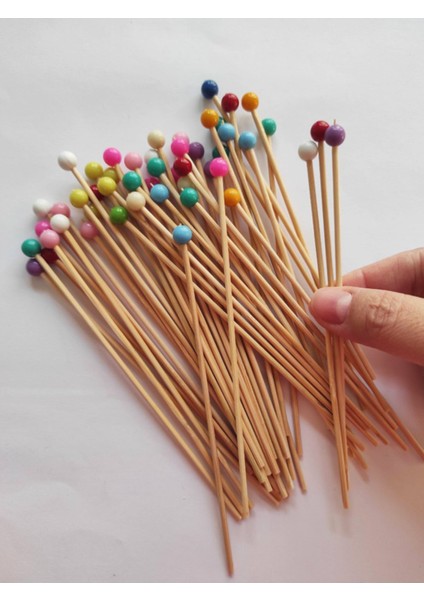 15 cm Uzun Kürdan - 50 Adet Renkli Yuvarlak Boncuklu Kokteyl Karıştırıcı - Boncuk 8 mm fırsatları