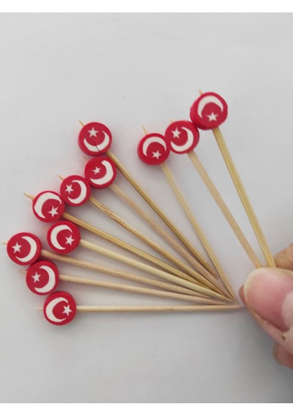 100 Adet Dekoratif Ay Yıldızlı Boncuk Pasta Kürdanı 6,5 cm - Boncuk 8 mm