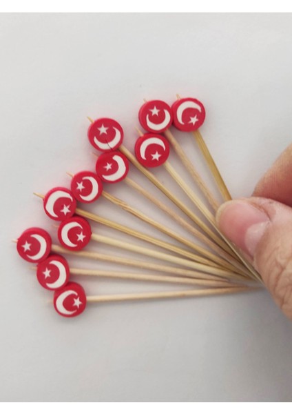 100 Adet Dekoratif Ay Yıldızlı Boncuk Pasta Kürdanı 6,5 cm - Boncuk 8 mm modelleri