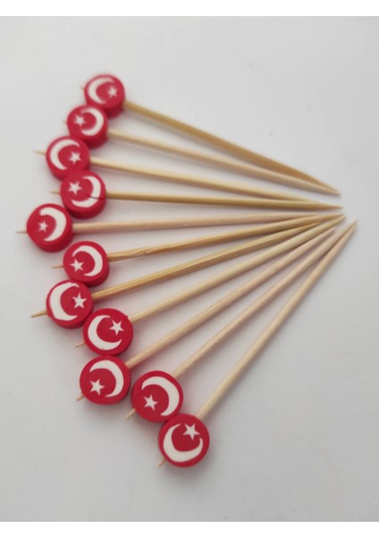 100 Adet Dekoratif Ay Yıldızlı Boncuk Pasta Kürdanı 6,5 cm - Boncuk 8 mm fırsatları