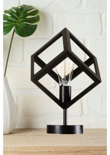 Yıldız Home Küp Masa Tekli Rustik Abajur Siyah