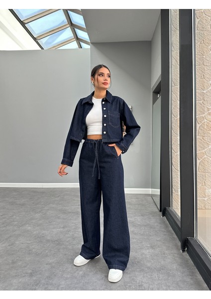 Denim Gömlek Palazzo Pantolon Takım