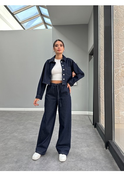 Denim Gömlek Palazzo Pantolon Takım