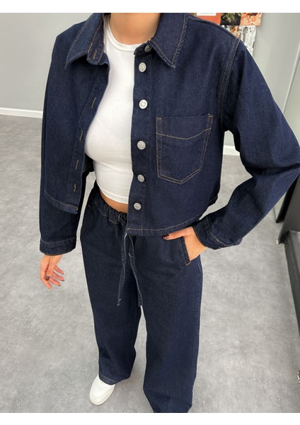 Denim Gömlek Palazzo Pantolon Takım