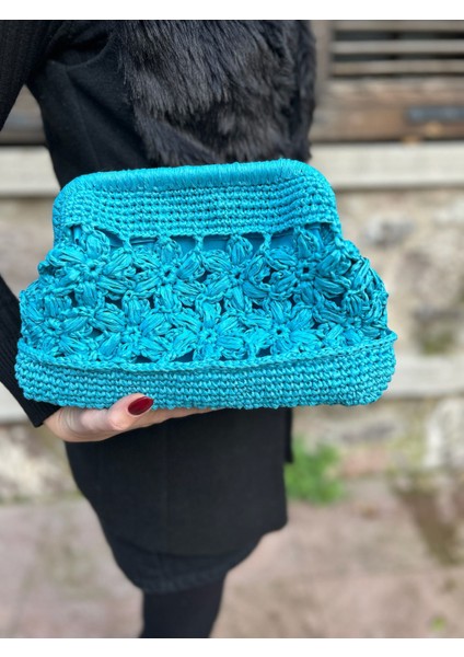 Çiçek Motifli Portföy Clutch Hasır Çanta modelleri