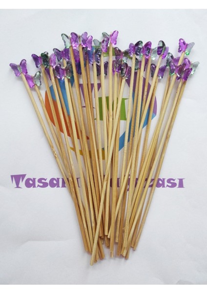 15 cm Uzun Kürdan - 30 Adet Lila Yeşil Kelebek Boncuklu Kokteyl Karıştırıcı - Boncuk 10 mm fiyatları