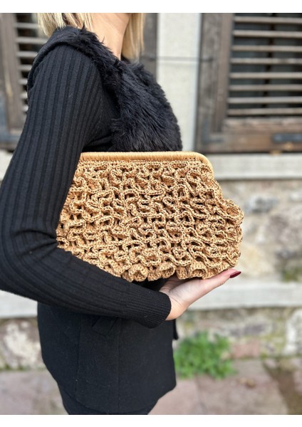 Hasır Desenli Portföy Clutch Çanta