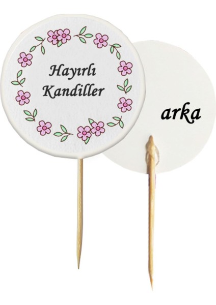 20 Adet Dekoratif Çiçekli Hayırlı Kandiller Baskılı Kürdan 6,5 cm