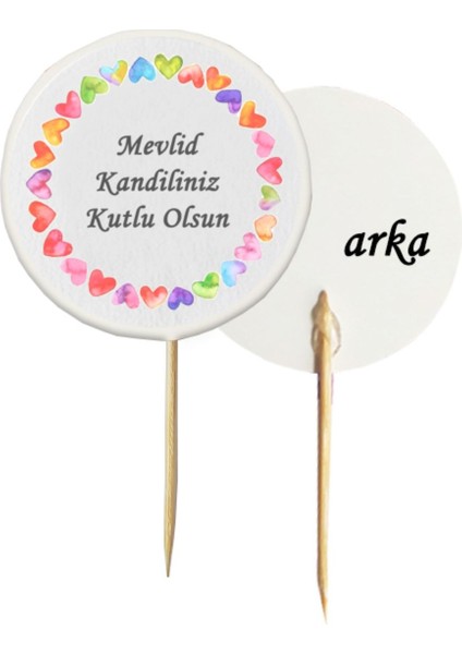 20 Adet Dekoratif Kalpli Mevlid Kandiliniz Kutlu Olsun Baskılı Kürdan 6,5 cm