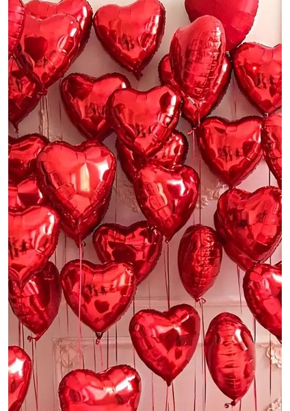 kırmızı kalp folyo balon parlak 5 adet 45 cm