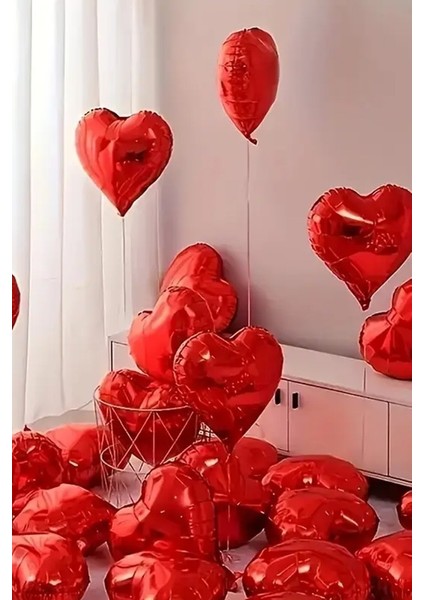 kırmızı kalp folyo balon parlak 5 adet 45 cm modelleri