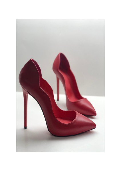 Kırmızı Mat Love Gizli Platformlu Stiletto Topuklu Ayakkabı
