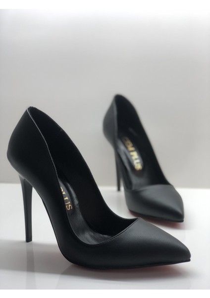 Siyah Mat Deri Astarlı Stiletto Topuklu Ayakkabı