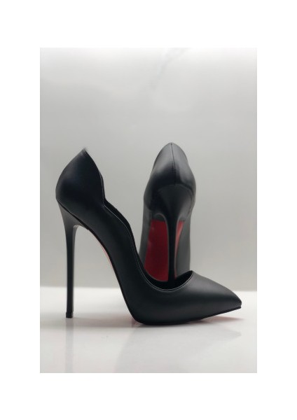 Siyah Mat Love Gizli Platformlu Stiletto Topuklu Ayakkabı