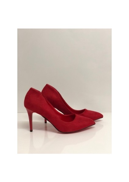 Kırmızı Süet Stiletto Topuklu Ayakkabı