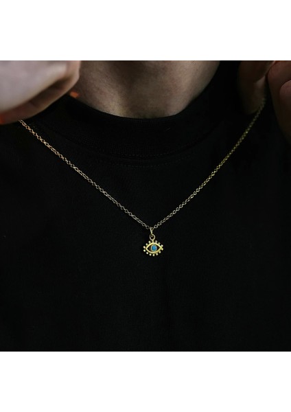 925 Ayar Gümüş Zirkon Taşlı Göz Unısex Kolye