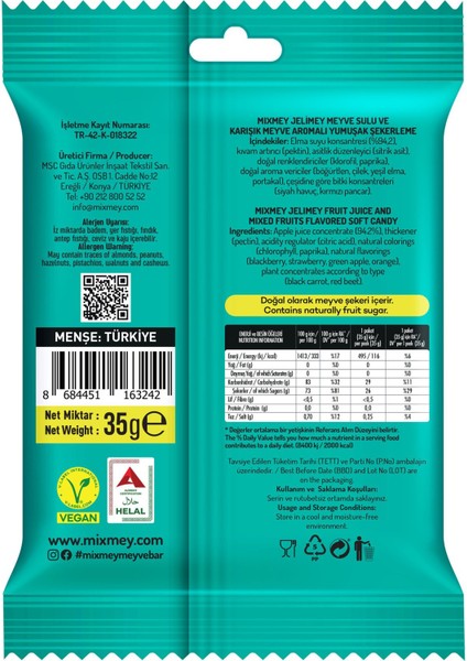Jelimey Klasik 6 Adet x 35 gr (Jelatinsiz Doğal Klasik Lezzet Gummy Bear - Ayıcık )