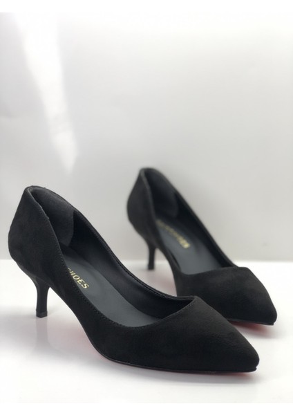 Siyah Süet Stiletto Topuklu Ayakkabı