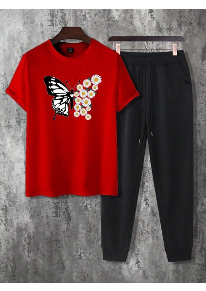 Unisex 2'li Papatya Kelebek Baskılı Eşofman Takımı