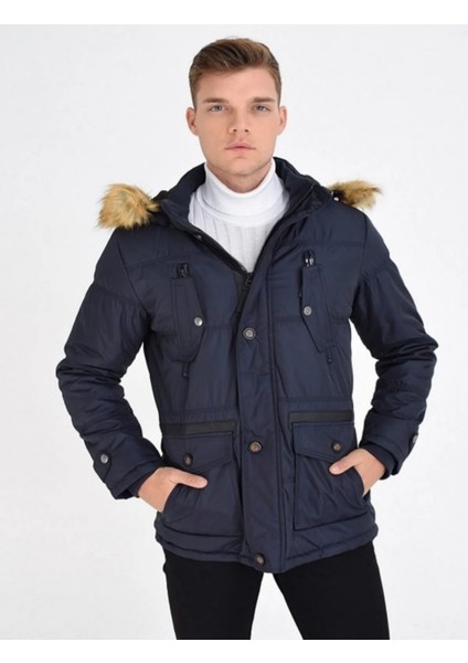 Erkek Su Geçirmez Suni Kürk Kalın Kaban 3090