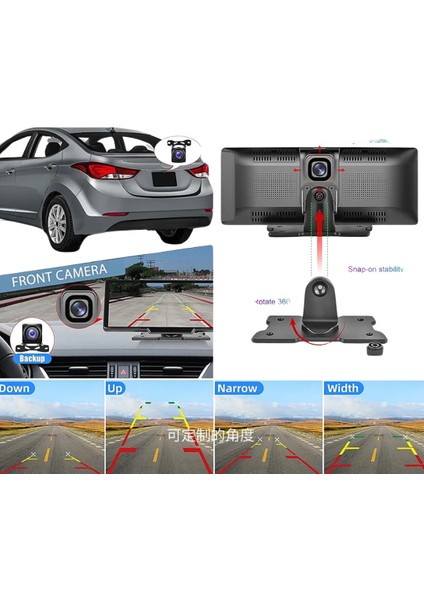 10.26 Inç Taşınabilir Kablosuz Carplay Android Auto Ön Arka Kamera Torpido Multimedya Tak Çalıştır