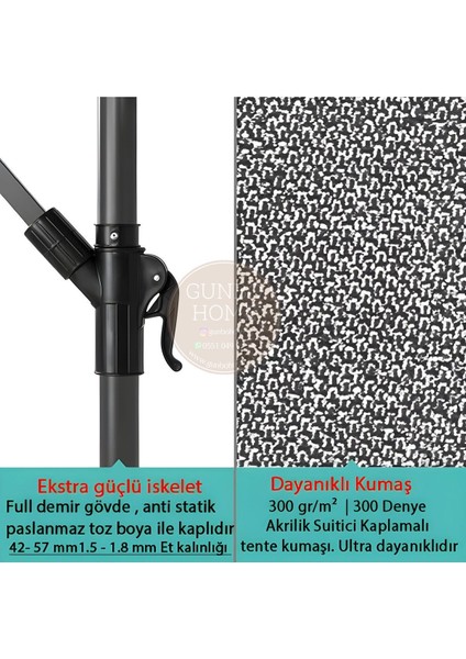 3 mt 8 Kaburga Full Demir 21 kg Gri Bahçe Şemsiyesi Full Set Havuz Şemsiyesi Büyük Şemsiye