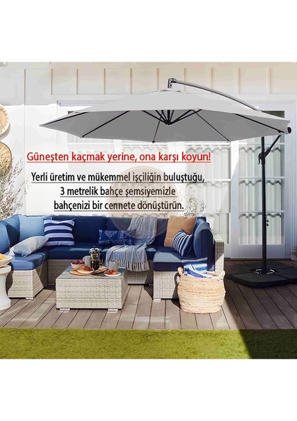 3 mt 8 Kaburga Full Demir 21 kg Gri Bahçe Şemsiyesi Full Set Havuz Şemsiyesi Büyük Şemsiye