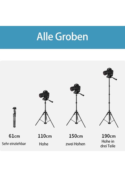 Ultra Profesyonel 3 Yollu Alüminyum Tripod 1,9 Metre Ring Light / Kamera / Selfie Tripod