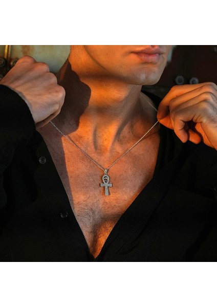 925 Ayar Gümüş Zirkon Taşlı Ankh Unısex Kolye