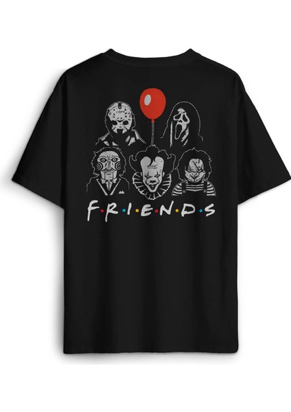 Korku Film Friends Halloween Cadılar Bayramı Sırt Ön Baskılı Oversize Tişört Unisex T-Shirt