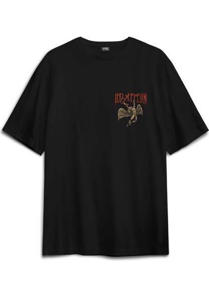 LED Zeppelin Falling Angel Rock Music Sırt Ön Baskılı Oversize Tişört Unisex T-Shirt