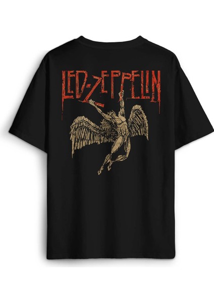 LED Zeppelin Falling Angel Rock Music Sırt Ön Baskılı Oversize Tişört Unisex T-Shirt fiyatları