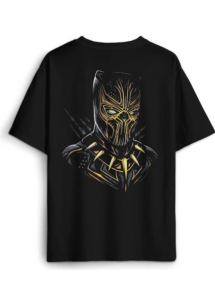 Golden Jaguar Black Panther Film Sırt Ön Baskılı Oversize Tişört Unisex T-Shirt