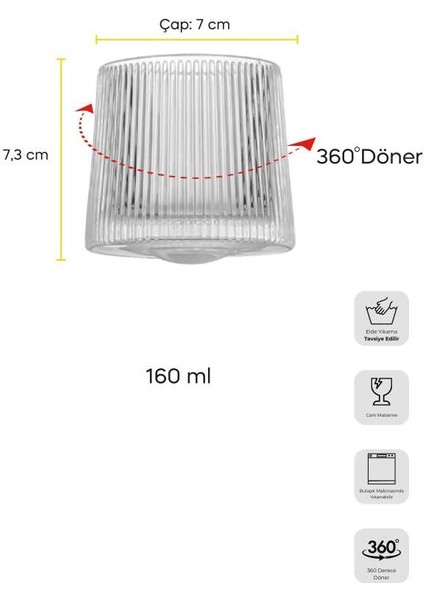 Greta 2'li 360 Derece Dönerli Viski Meşrubat Bardağı 160 ml PER16372
