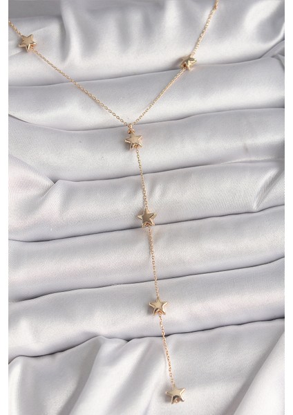 Pirinç Gold Renk Yıldızlı Zincir Sallantı Model Kadın Kolye - Lisinya